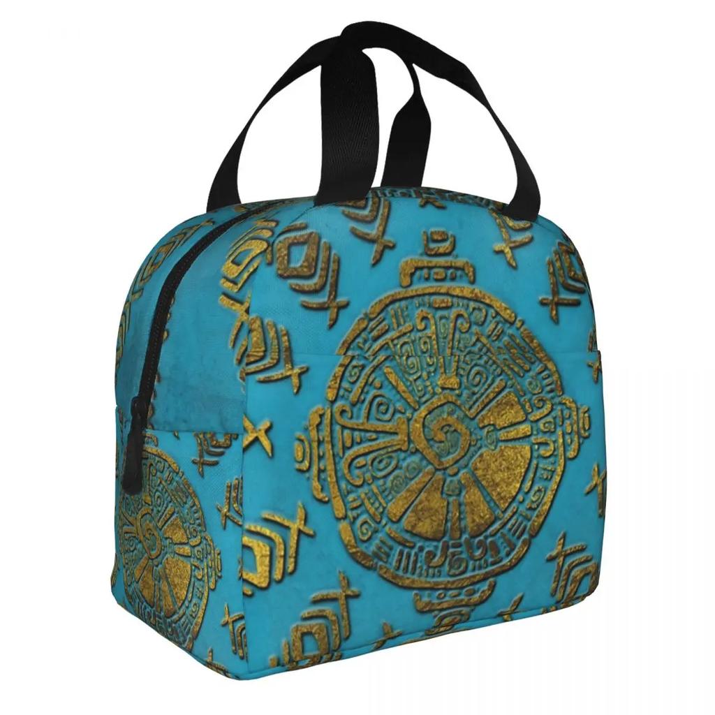 Hunab Ku Mayan Symbol Insulated Lunch Bag for Women Waterproof Mayan Ethnic Thermal Cooler Lunch Tote Beach Camping Travel