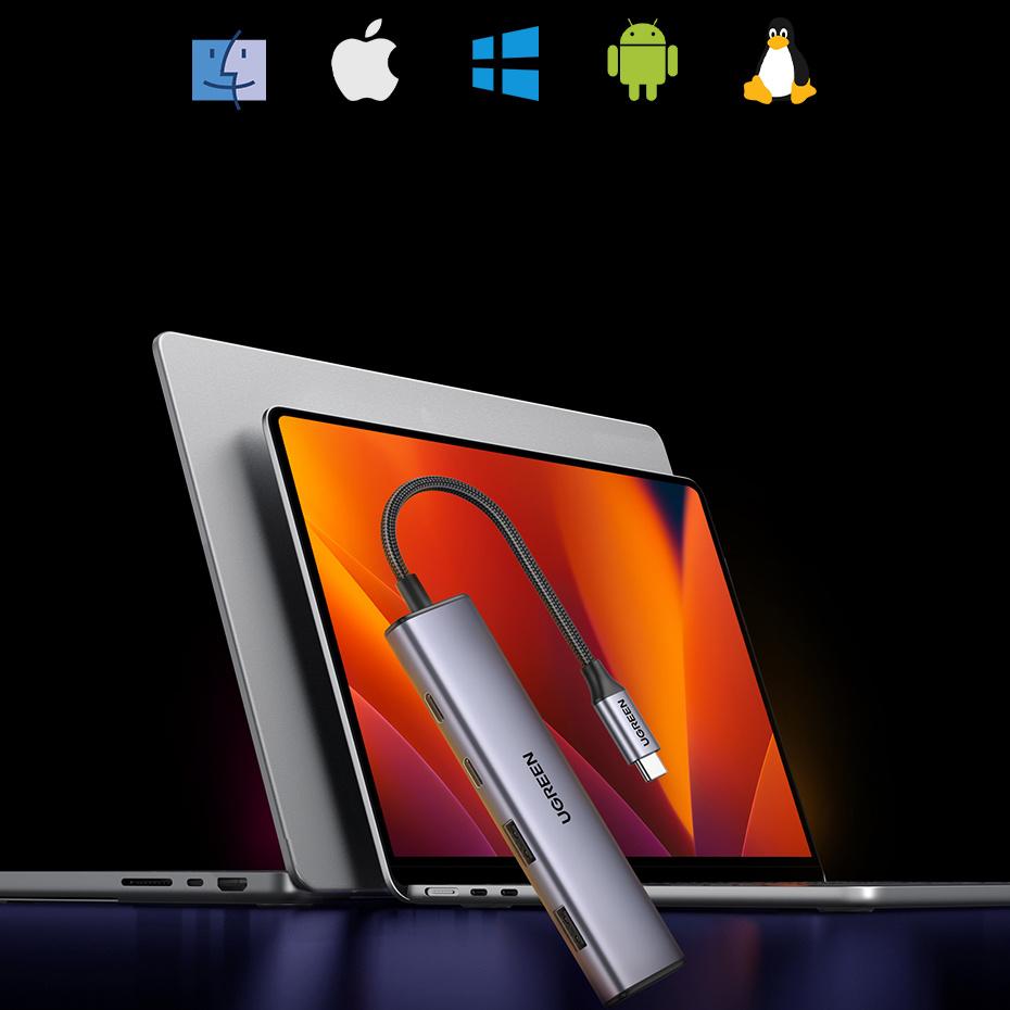 Ugreen CM473 USB-C Hub: Expandable 2 USB-A & 2 USB-C Ports, 20cm Cable, Gray