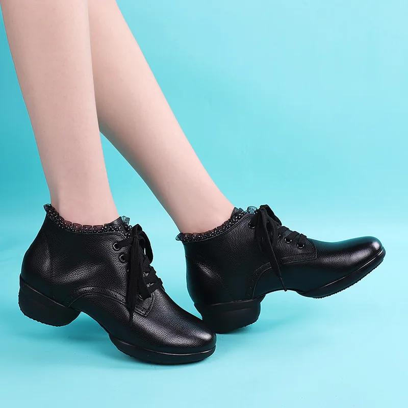 High Quality Women Genuine Leather Boots Woman Shoes Soft Girls Ballroom Modern Dancing Shoes Ladies Dance Boots Sneakers