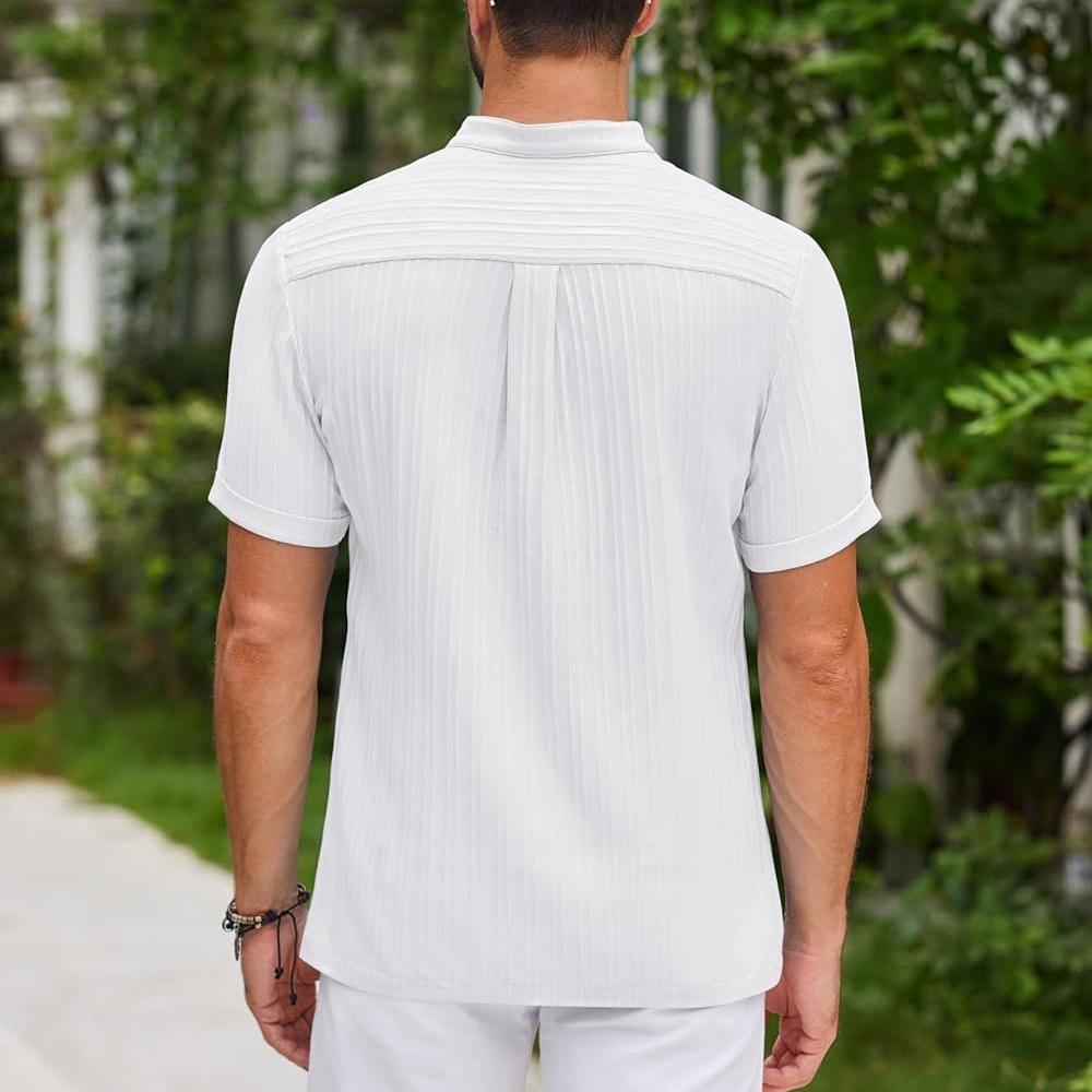 2025 New Men's Retro Striped Casual Comfort Cotton Linen Short-sleeved Shirt