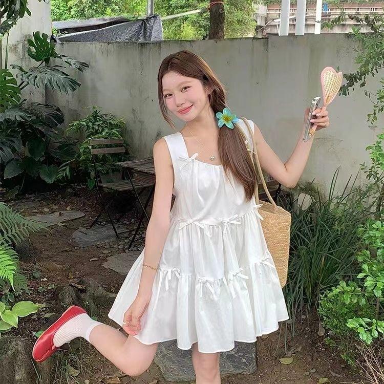 Korean chic vest dress women's summer new sweet little doll skirt pleated loose skirt
