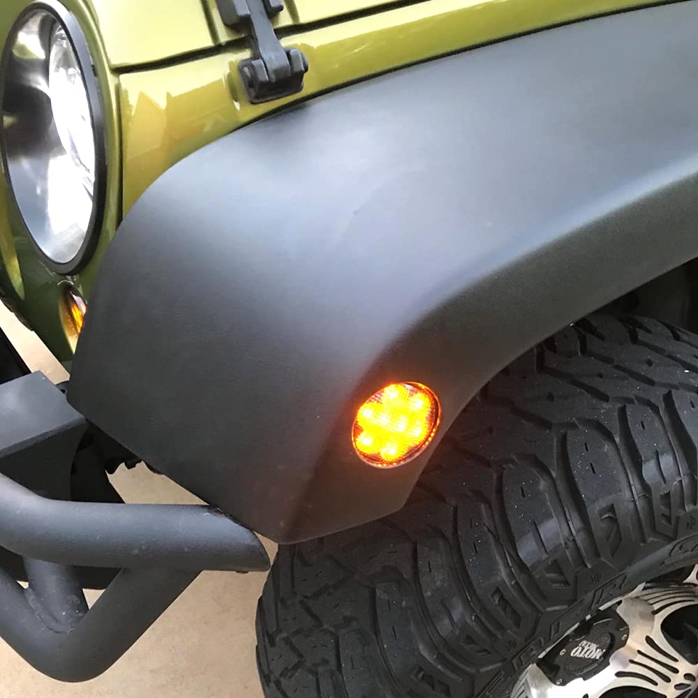 Side Marker Front Fender Turn Signal Parking Light Amber LED Smoke Lens Set of