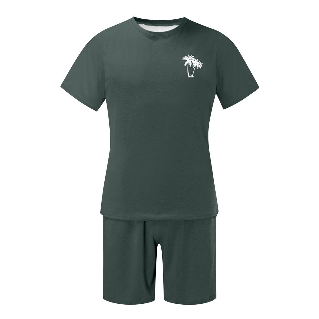 Herre Todelt Antrekk Sommer Casual Muskel Kortermet T-skjorter Og Klassisk Passform Sports Shorts Sett Treningsdress