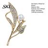 Daily Wear Brooch Ear of Wheat Faux Pearl Brooch, Rhinestone Leaf Alloy Lapel Pin, Pin Sweater Cardigan Coat Business Suit Clothing Accessories,