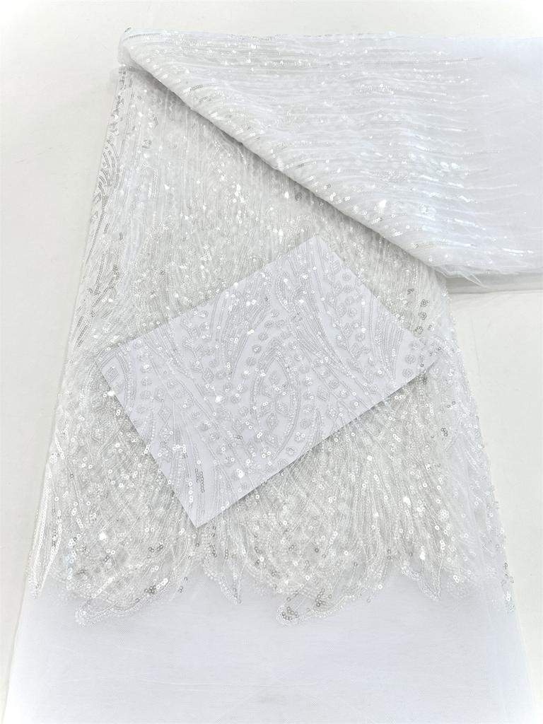 Elegant French Embroidery Green Beaded Net Lace Fabric 2025 African Nigerian Tulle Mesh with Sequins Fabric for Wedding Dress