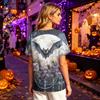 Women's Halloween V-Neck T-Shirt with Decorative Buttons and Three-Quarter Sleeves
