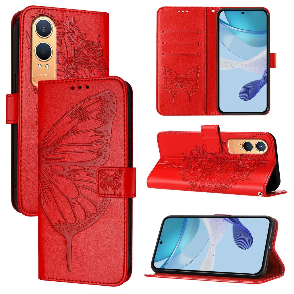 For OnePlus Nord CE4 Lite 5G Wallet Case with Wrist Strap Butterfly Imprint Leather Phone Cover