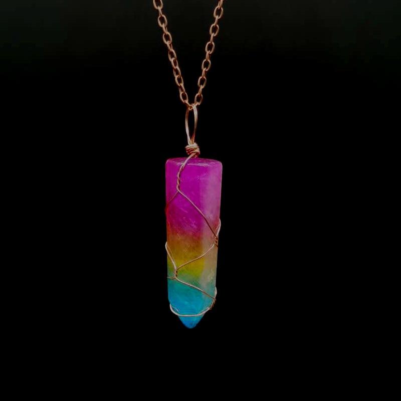 Hand Winding Color Symphony Cutting Rule Hexagonal Crystal Column Necklace pure natural