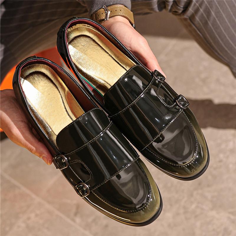 Designer New Fashion Men Mirror Patent Leather Dress Casual Shoes Monk Strap Loafers Party Wedding Dress Homecoming Footwear