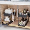 2 Tier Kitchen Sink Organizer Multi-function Hanging Cup Storage Rack Space-Saving Sliding Inner Basket Under Sink Organizer