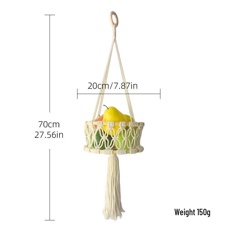 Handwoven Multi-Layer Bamboo Fruit Hanging Basket - Cotton Rope Kitchen Storage Rack