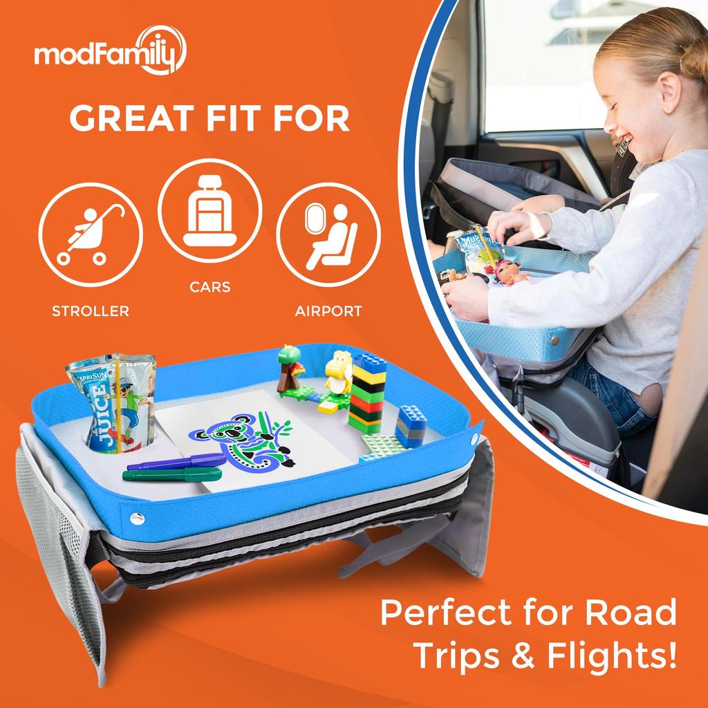 ModFamily Car Child Child Seat Car Back Seat Travel Lap Ages Table, Tray, Table, In-Car Table, Desk, Tray, Blue/Gray, 3+