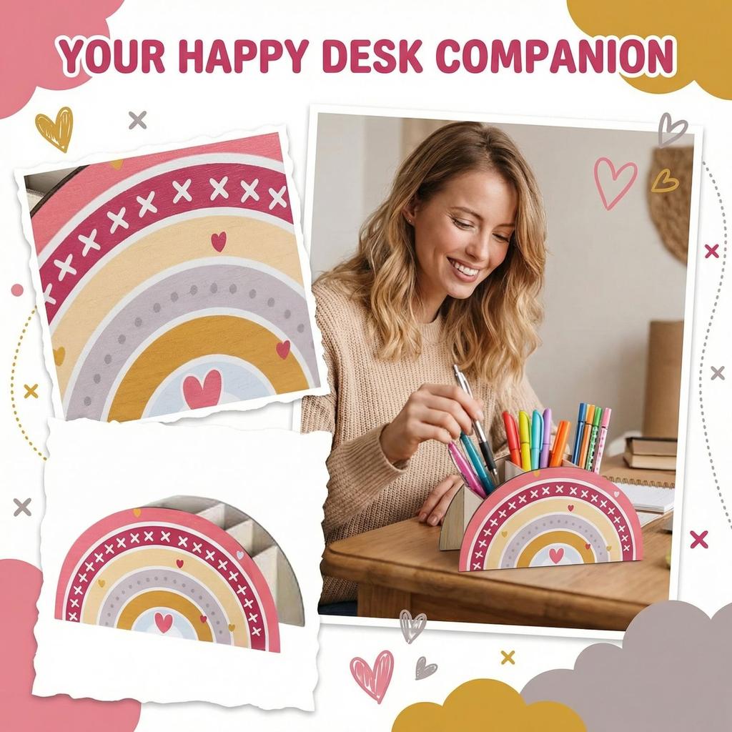 Wooden Storage Box Desk Decoration Pen Holder