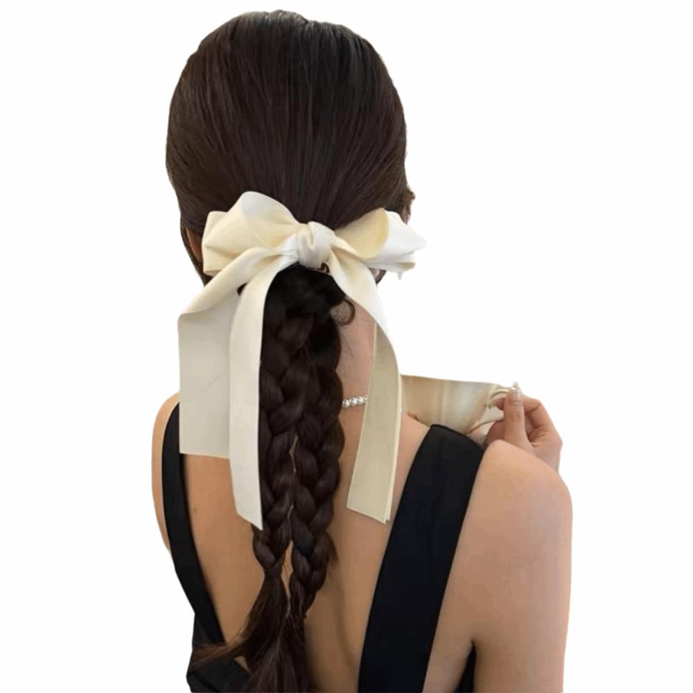 Korean Style Solid Color Bow Ribbon Hair Claw 3D Bow Elegant Hair Clip Large Size Hair Claw Clip Daily Use