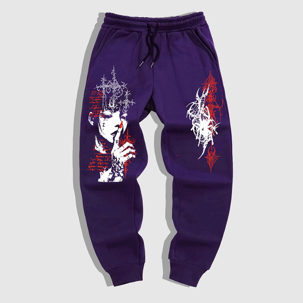 Men's Gothic Style Jogger Pants - Winter Warmth Casual Athletic Track Pants with Elastic Waist & Cuffed Hem, Geometric Gothic Patterns