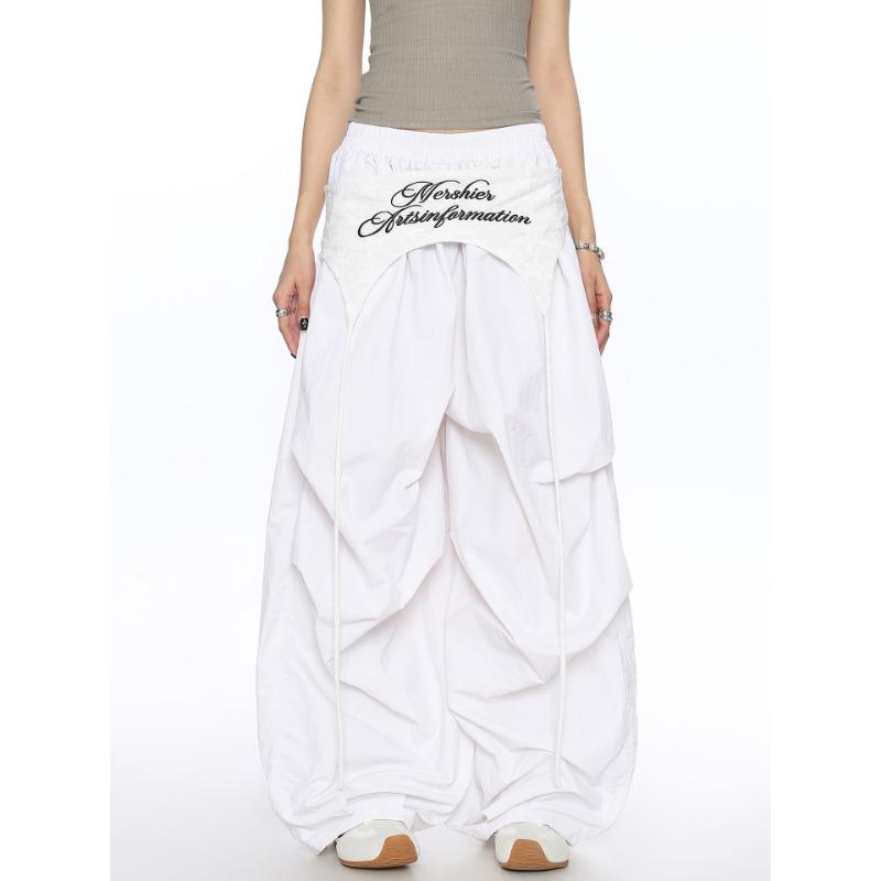 

Ретро многослойные ремни брюки парашютисты женские летние новые свободные повседневные плиссированные брюки с широкими штанинами S белый