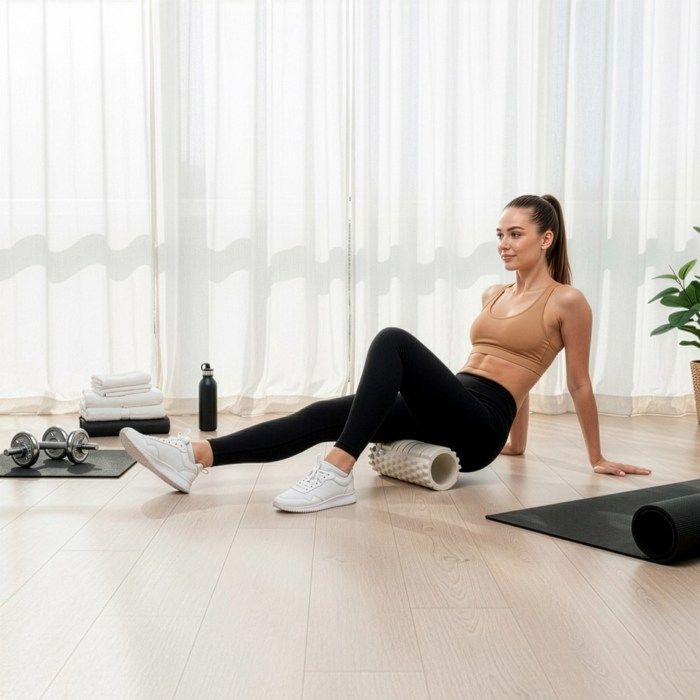 Rouleau de massage - SPRINGOS - ACTIGET - Dureté moyenne - Stries - Beige clair