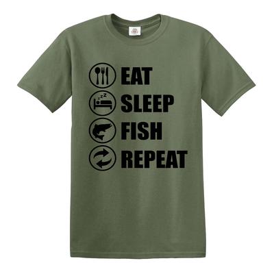 Eat Sleep Fish Repeat T-Shirt Funny Fishing Fisherman Gift Top Tee