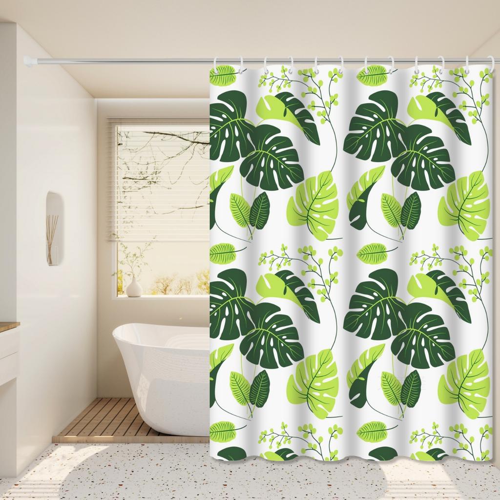 Fresh and Natural Style Turtle Leaf Bathroom Partition Curtain, Bathroom Hanging Curtain, Dry and Wet Separation Curtain