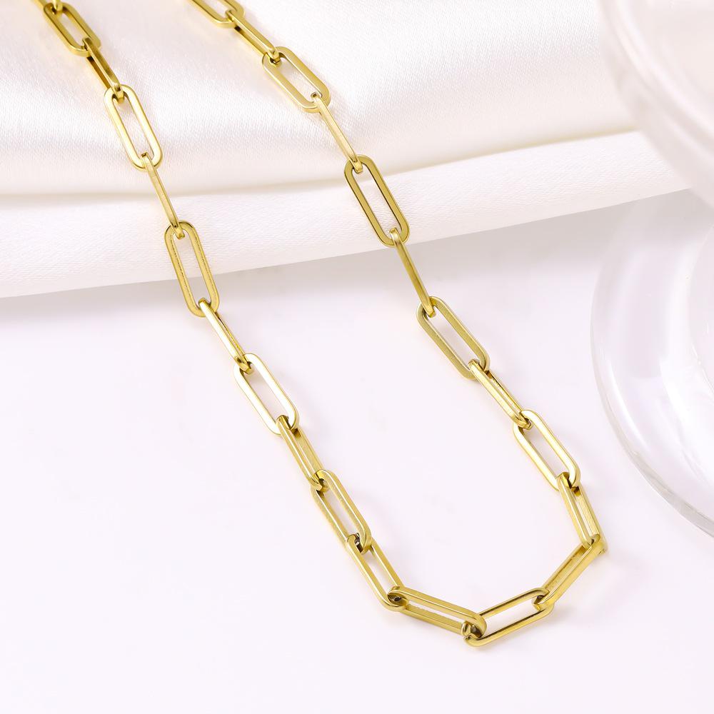 European-American Retro Punk Titanium Steel Paperclip Chain Bracelet Necklace Set for Women