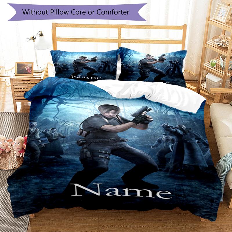 3pcs Custom Name Resident Evil Bedding Set Duvet Cover Closure Includes 1 Duvet Cover & 2 Pillowcases, Soft and Comfortable for All Seasons.