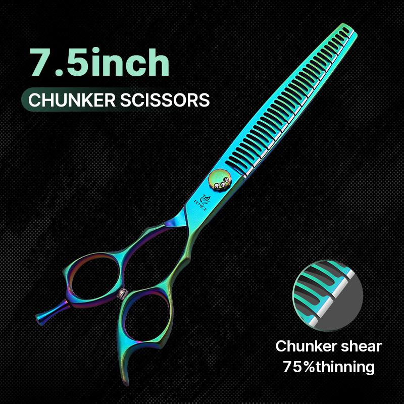 Fenice High-grade 7.0/7.5 inch JP440C Fluorescent Green Pet Grooming Scissors Shears Cutting&Curved&Thinner Set for Dog Groomer
