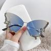 Luxury Designer Frameless Crystal Butterfly Sunglasses Vintage Brand Shades for Women Rimless Sun Glasses Bling Diamond Eyewear