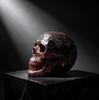 Mayan Tribal Engraved Skull Resin Statue Antique Black Red Finish Gothic Table Ornament Home Altar Halloween Decoration