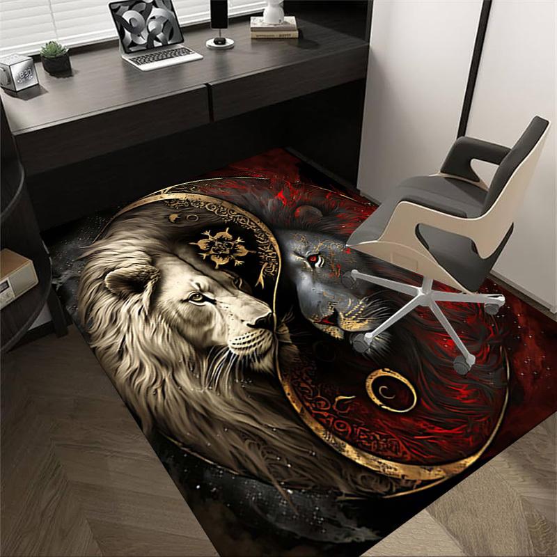 1PC Lion Yin Yang Non-Slip Floor Carpet Compatible for Office&Living Room&Bedroom&Dining room - Flat-Weave Machine-W241