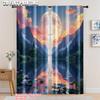 2pcs, 2D Flat Printing Party Window Curtains Moon Fabric,Without Electricity Wall Decor Use for Translucent Polyester Curtains
