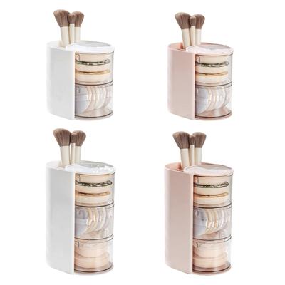 Mehrschichtiger Make-up-Organizer Aufbewahrungsbox mit integriertem Puderquasten- und Pinselhalter Tragbarer Kosmetik-Aufbewahrungsbehälter