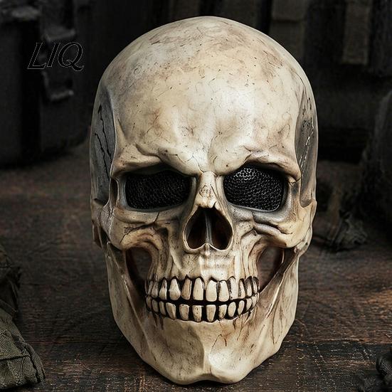 Kostium na Halloween Straszny Pełnotwarzowy Maska Czaszki z Ruchomą Szczęką, Przerażający Realistyczny Retro Zniszczony Szkielet Lateksowy Kask Oddychający