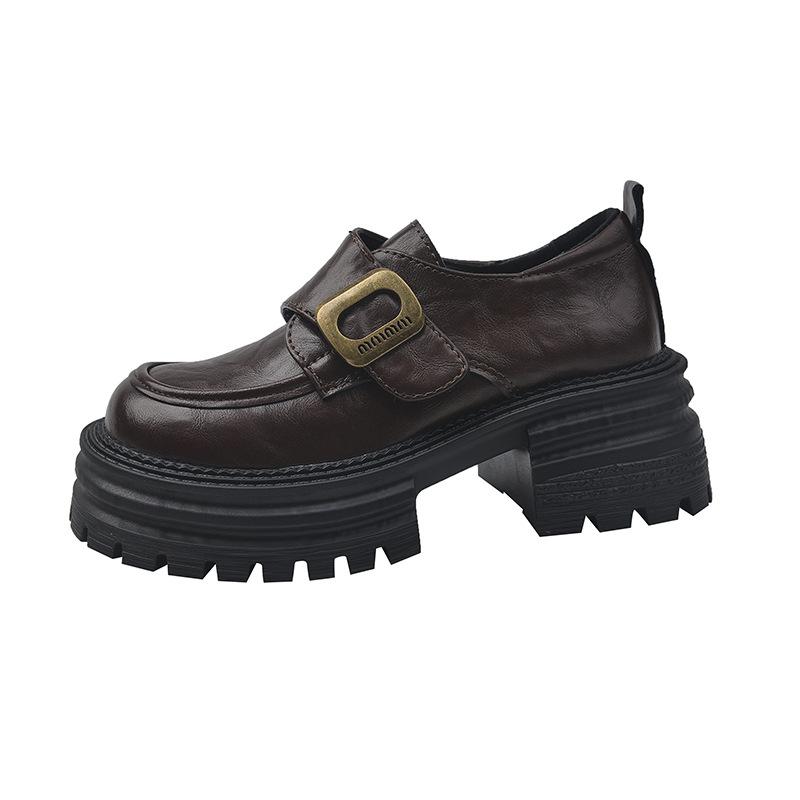 

thick-soled thick heel British style small leather shoes women s 2025 new spring versatile height-increasing women s shoes single shoes black loafers 40