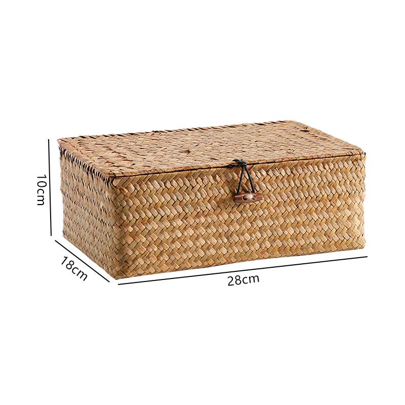 Handmade Wicker Woven Storage Box Rattan Storage Finishing Basket with Lid Sundry Bath Cosmetic Towel Container Laundry Basket