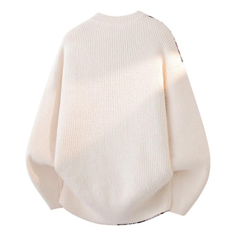 Mens Colorblock Knit Crewneck Sweater Long Sleeve Warm Acrylic Pullover Winter Daily Wear