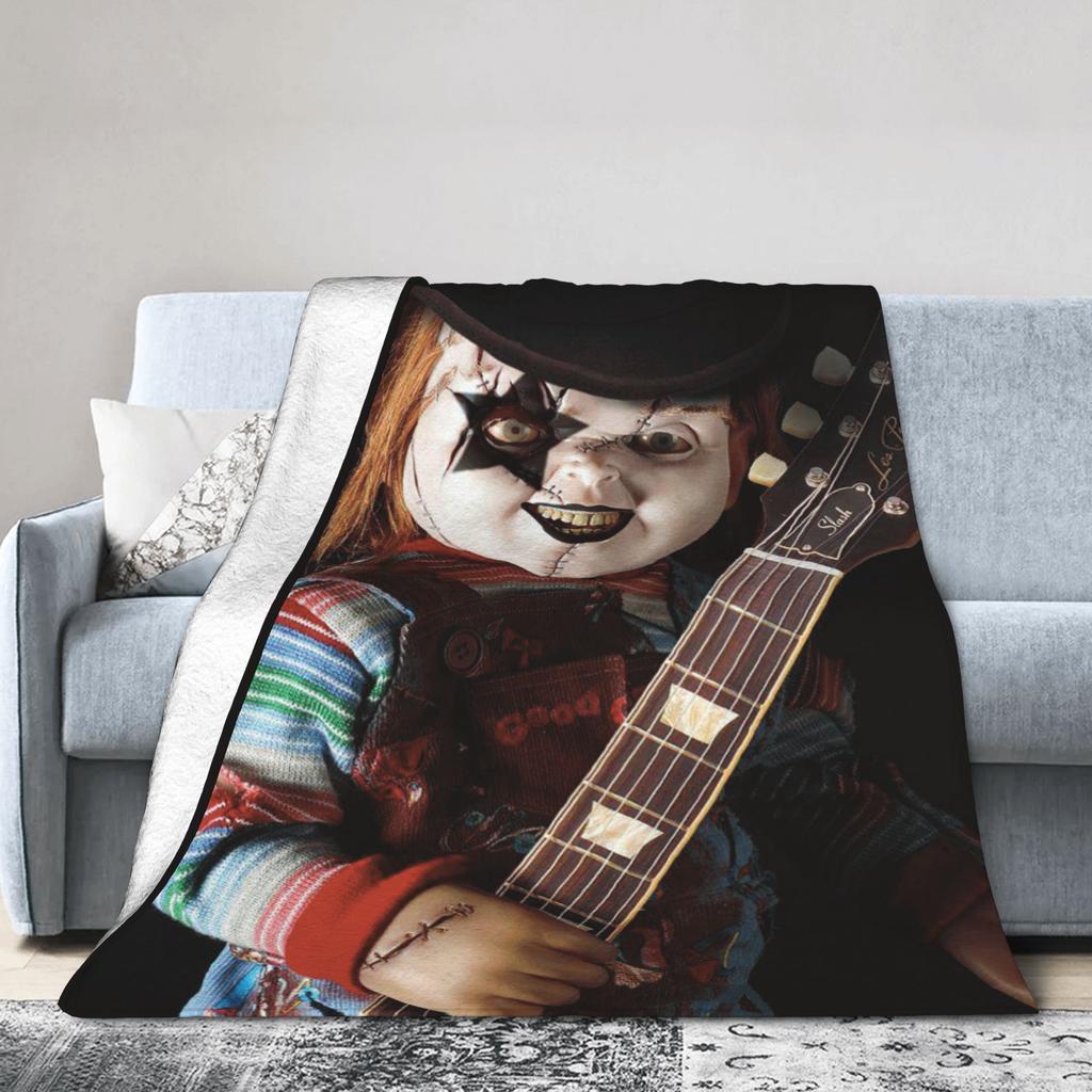 Chucky Horror Movie Knitted Blanket Childs Play Halloween Fuzzy Throw Blanket Home Couch Personalised Soft Warm Bedspread