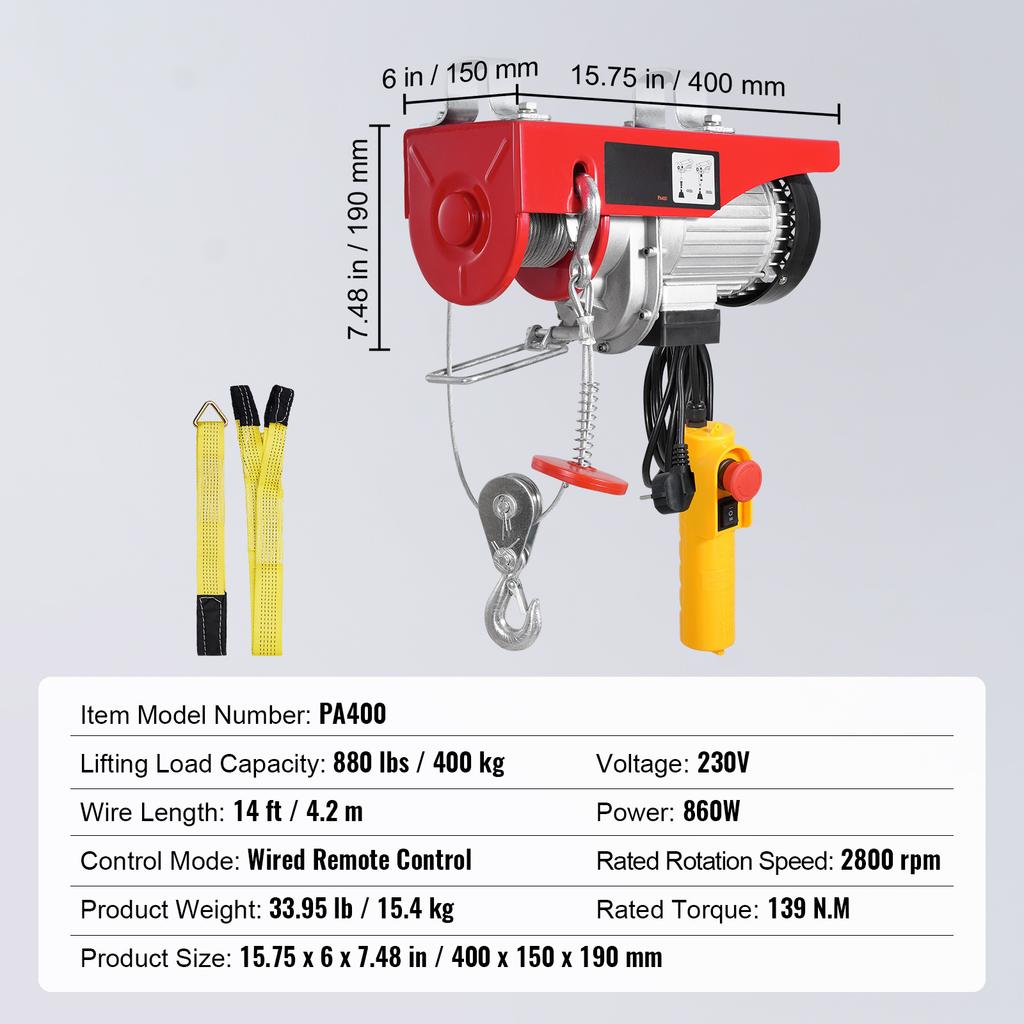 SucceBuy 550-2200 Lbs Wired Electric Hoist Steel Wire Winch with 40ft Single Cable Lifting Height for Garage Warehouse Factory