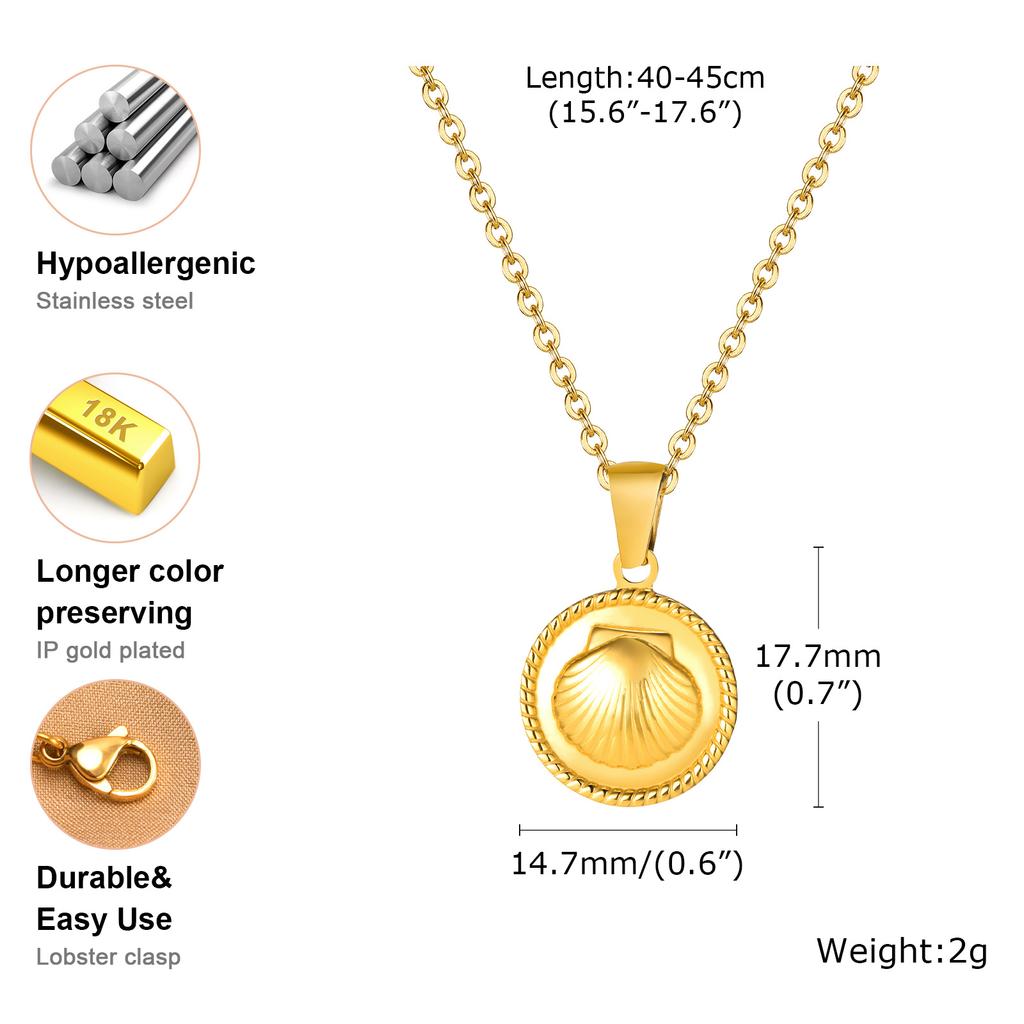 New Trendy Round Brand Pendant Necklace Stainless Steel Full-gloss Shell Medal Pendant Niche Design Net Red Same Necklace