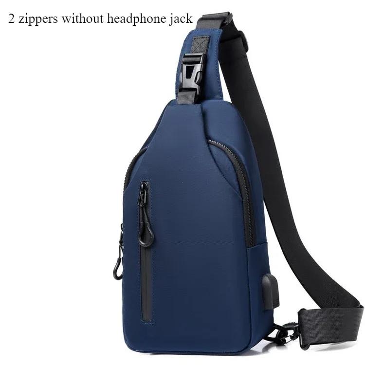 Men Bag Fashion  Solid Color Men Chest Bag Outdoor Casual Fashion One Shoulder Crossbody Bag Nylon USB Charging Shoulder Bags
