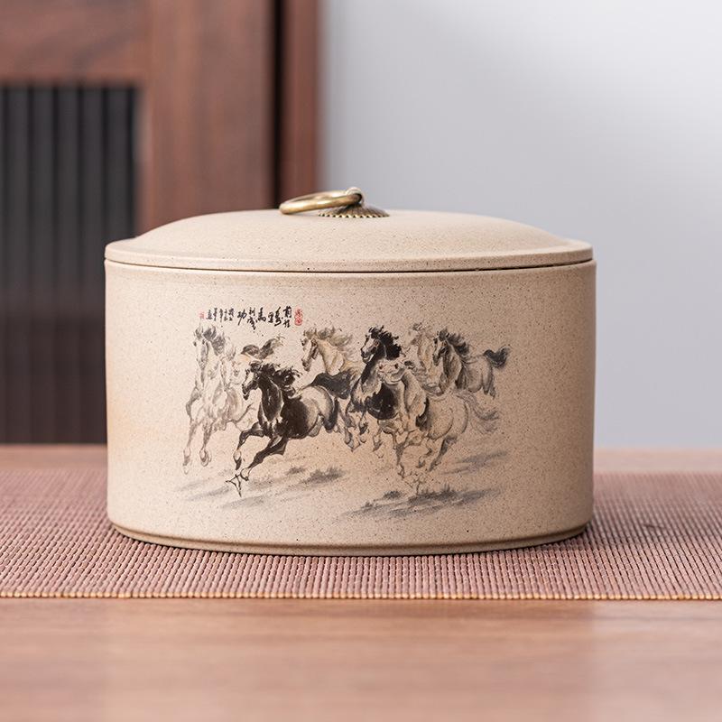 Old rock mud high-grade tea sealed jar large handmade boutique white tea red and green rock tea Pu'er loose tea jar