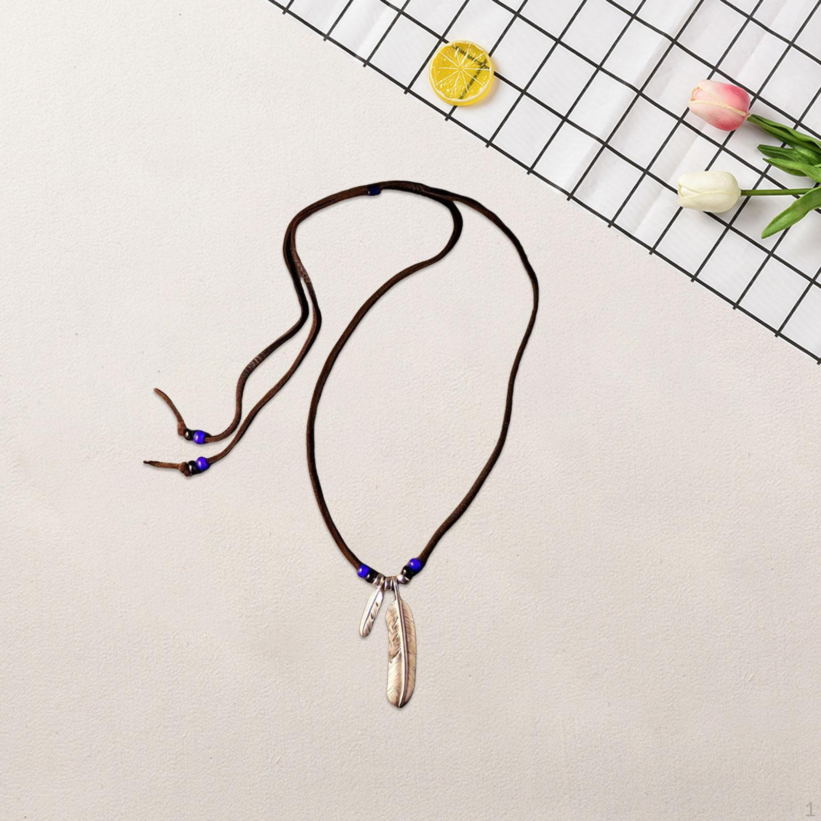 Ожерелье с подвеской в виде пера, регулируемый шнур из искусственной кожи, ювелирное колье normal
