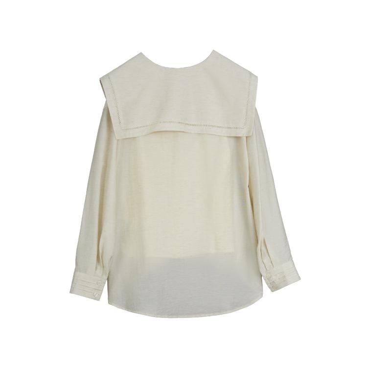 ELLE Unique And Beautiful French Design Long Sleeve Navy Collar Shirt Women tops Light-Yellow EM48639