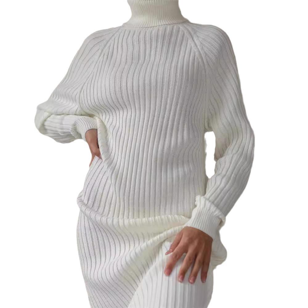 Women's Casual Thick Ribbed Long Sleeve Turtleneck Sweater Dress, Solid Color, Bodycon Fit, Autumn Winter 2024.
