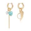 Retro Ceramic Love Pearl Wings Long Stick Ear Buckle Asymmetrical Earrings
