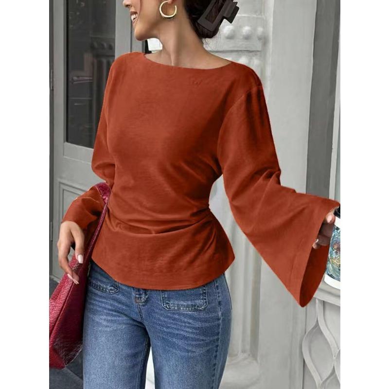 TIFICY Women's Fashion Casual Spring Autumn Solid Color Print Long Sleeve One shoulder Blouses & Shirts