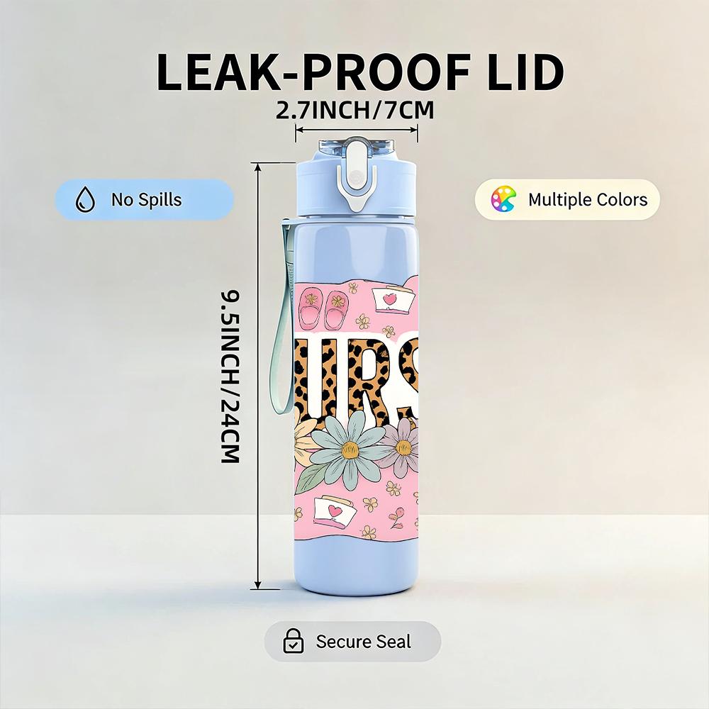 1PC Pastel Nurse Letter Mark 750ml Color Plastic Sports Water Bottle Leakproof Flip Straw Lid For Sports Office Home Use