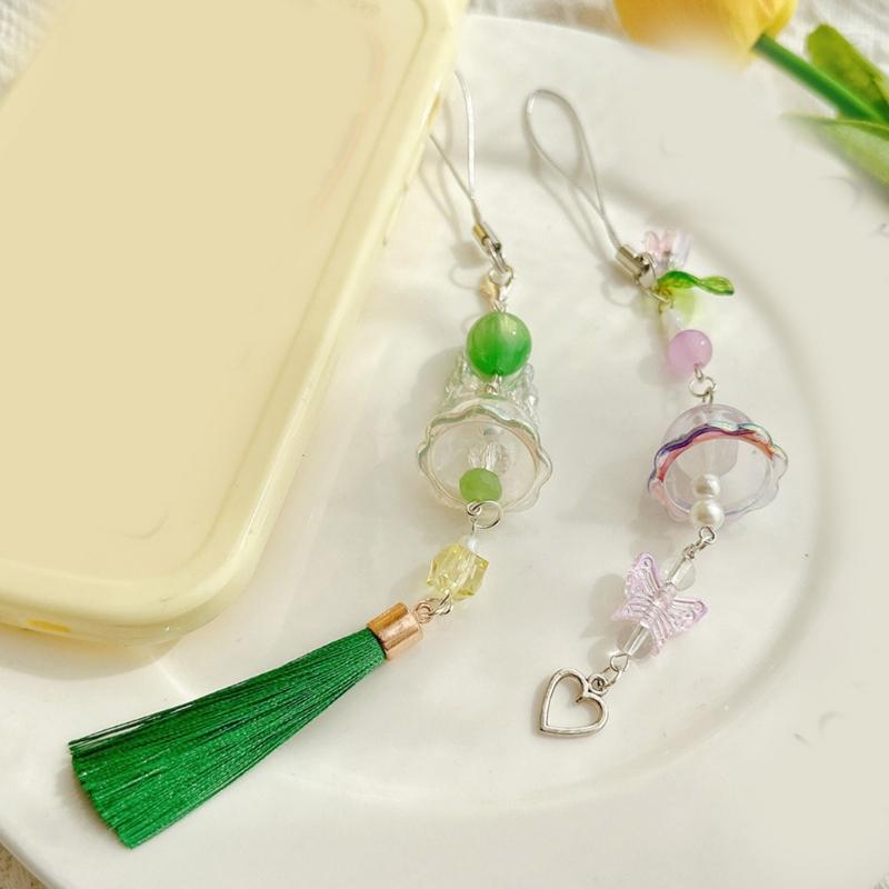 Flower Wind Chime Pendant Phone Charm Hangings Rope Cute Phone Chain Strap Bag Decoration Lanyard Keychain Accessories