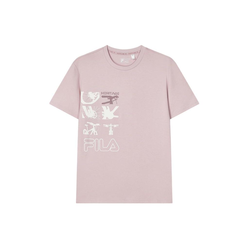 FILA Logo Print Round Neck Casual Short Sleeve T-Shirt Men Tops Light-Purple Red F11M418108F-PK