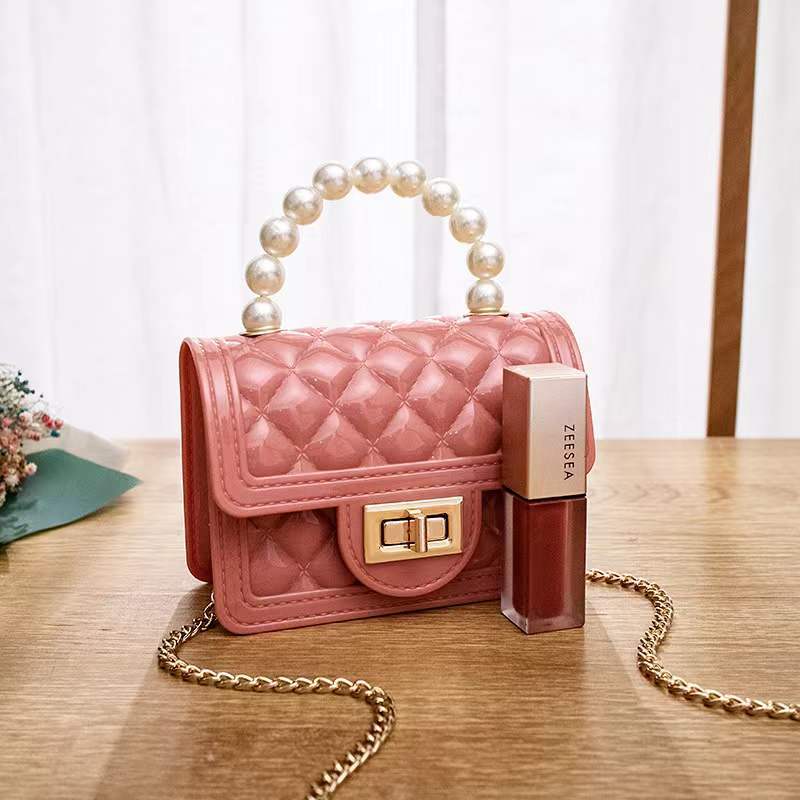 Violet Chicly Pearl Portable Chain Sweet Simple Female Wallets New Fashion One Shoulder Diagonal Straddle Bag Wallets for Women