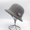 Woolen Bucket Hat Women's Autumn and Winter Bow Korean Version Versatile Japanese Dome Basin Hat British Retro Top Hat Tide